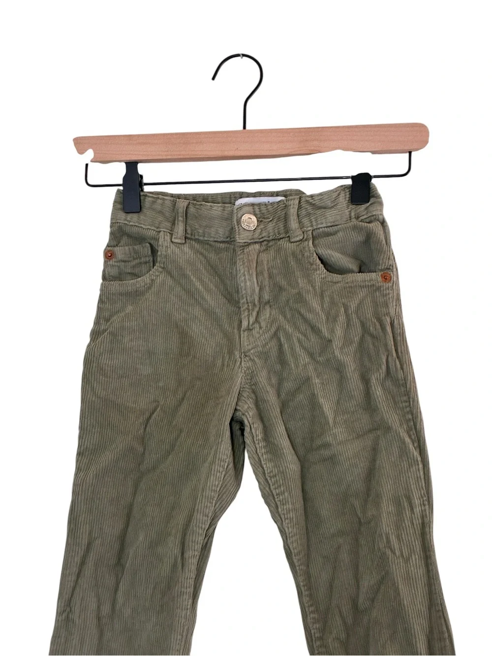 Zara | Green flare leg corduroy pants adjustable waist girls size 8